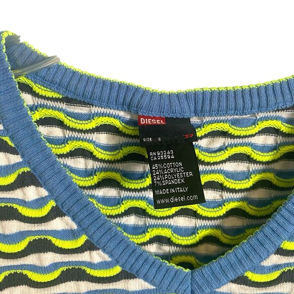 Y2K Diesel Sweater Vest Sz S Made In Italy Sleeveless Knit V-Neck Streetwear - Picture 4 of 10